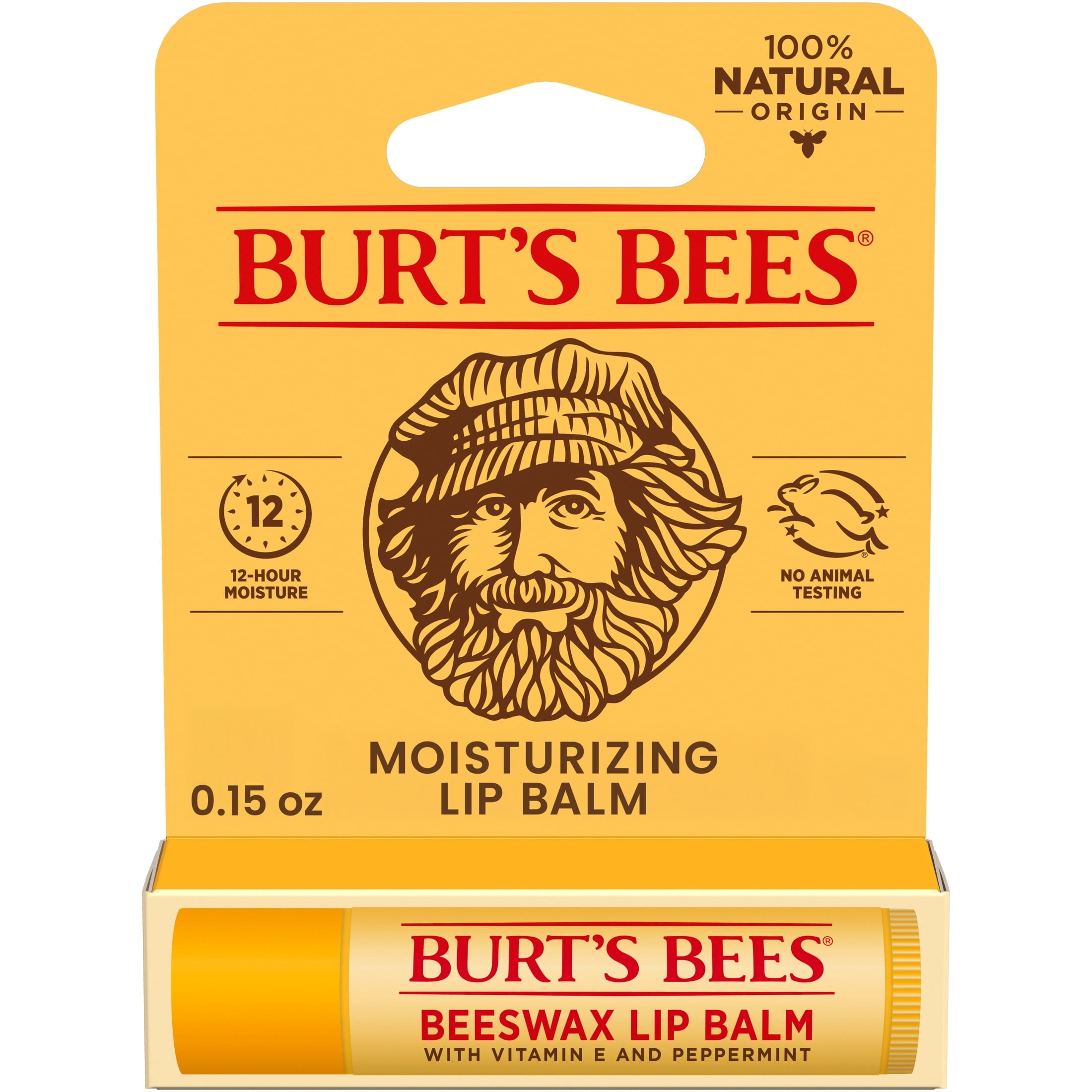 (3 pack) Burt's Bees 100% Natural Origin Moisturizing Beeswax Lip Balm, Peppermint, 1-Pack, 0.15 oz