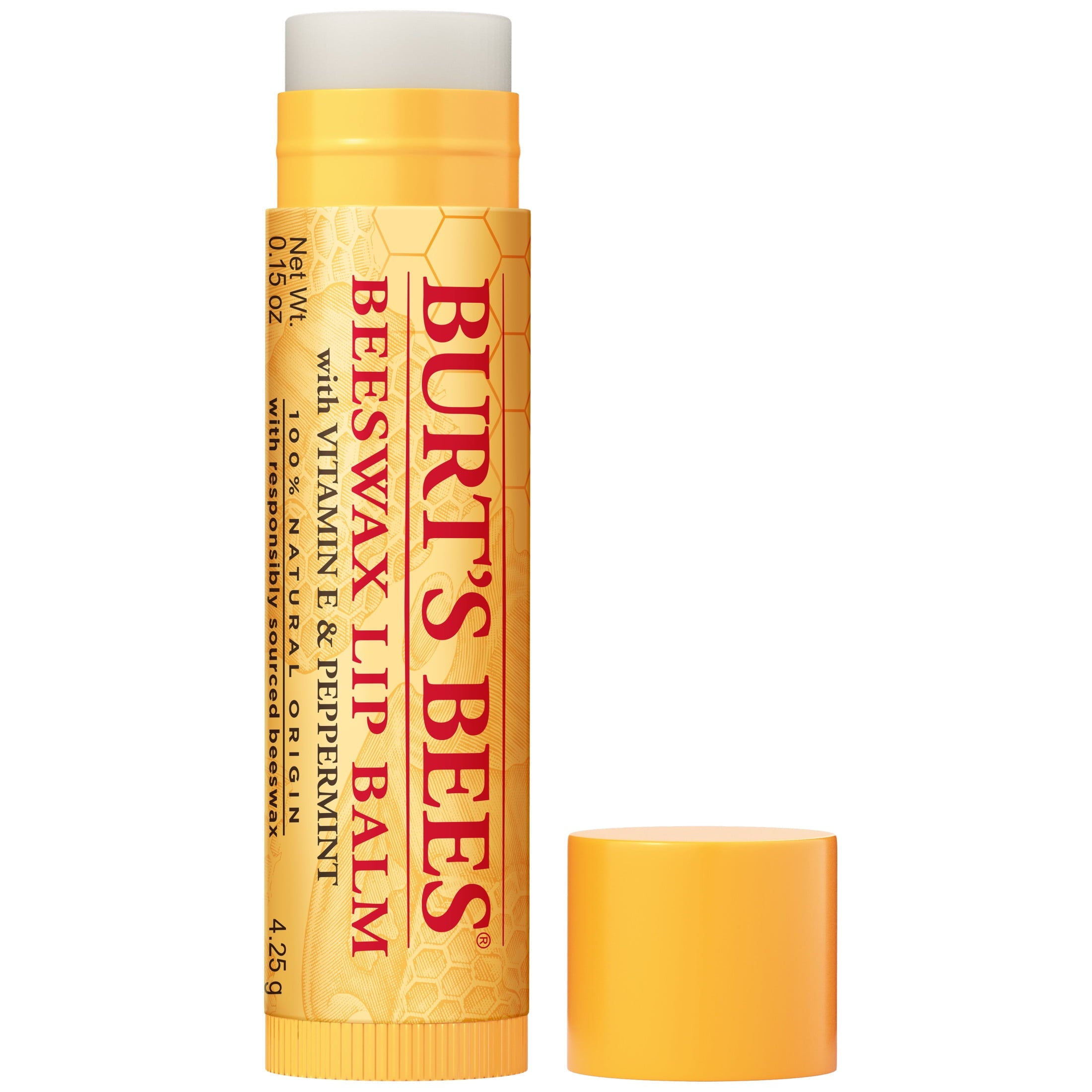 Burt's Bees 100% Natural Origin Moisturizing Beeswax Lip Balm, Peppermint, 1-Pack, 0.15 oz