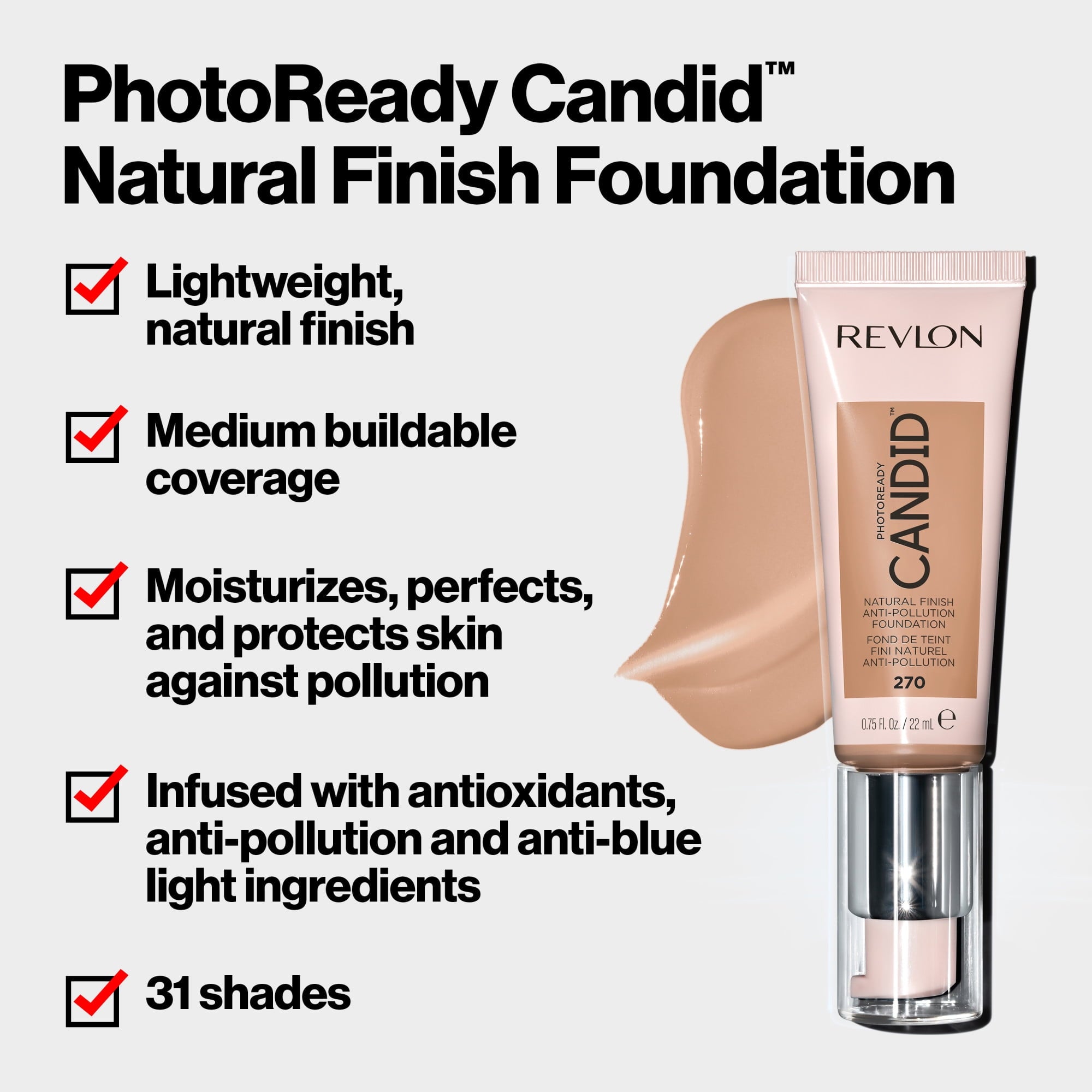 Revlon PhotoReady Candid Natural Finish Anti-Pollution Foundation, 230 Bare, 0.75 fl oz.