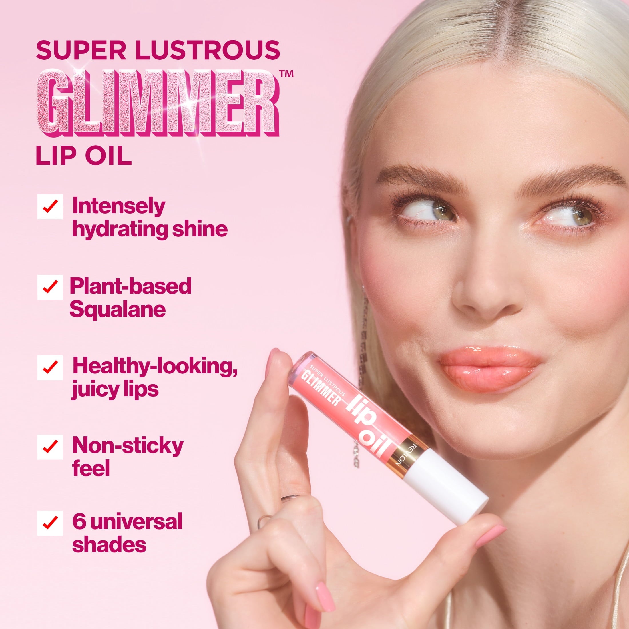 Revlon Super Lustrous Glimmer Nourishing Lip Oil, 001 Candy Hearts, 0.13 fl oz