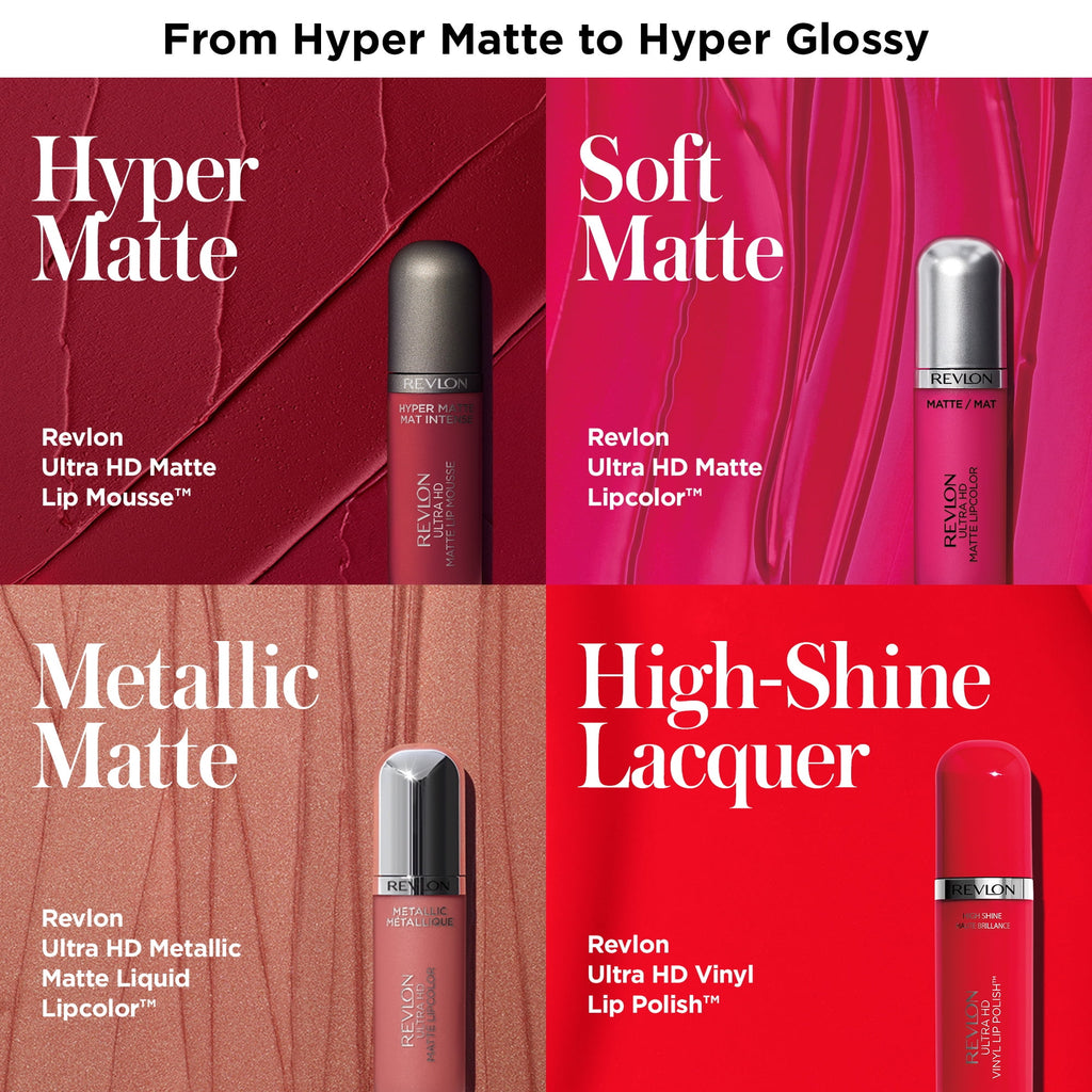 Revlon Ultra HD Metallic Matte Liquid Lipcolor, Liquid Lipstick, 100% Wax-Free, Glam