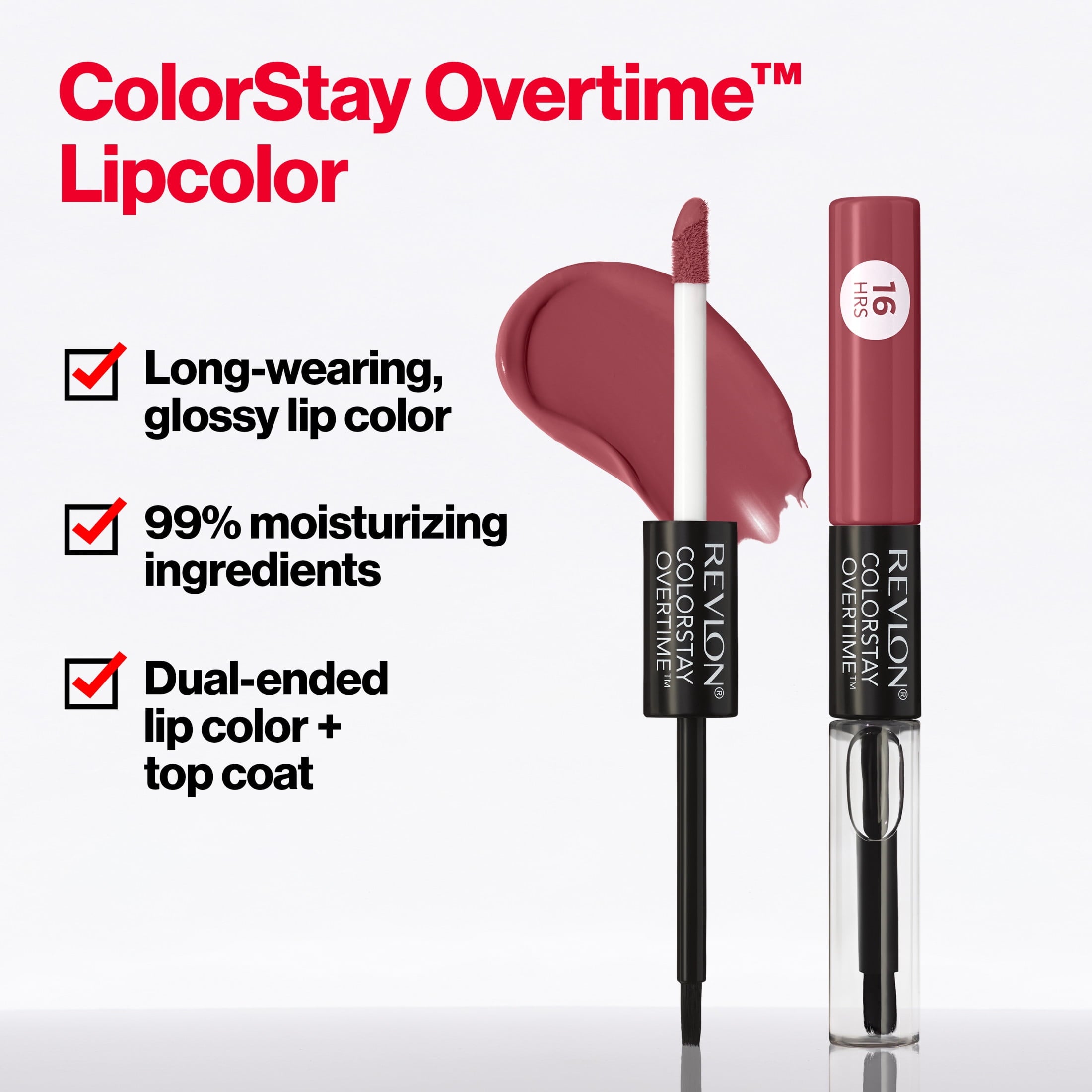 Revlon ColorStay Overtime Longwearing Gloss Lipstick with Vitamin E, 005 Infinite Raspberry, 0.07 fl oz