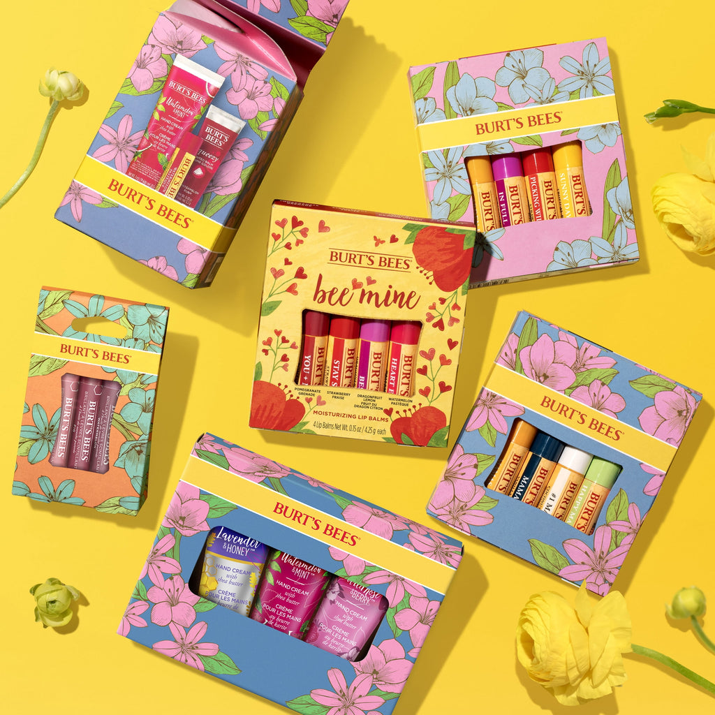Burt's Bees Bee Mine Lip Balm Gift Set, Strawberry, Dragonfruit Lemon, Pomegranate and Watermelon, 4 Personalized Lip Balms