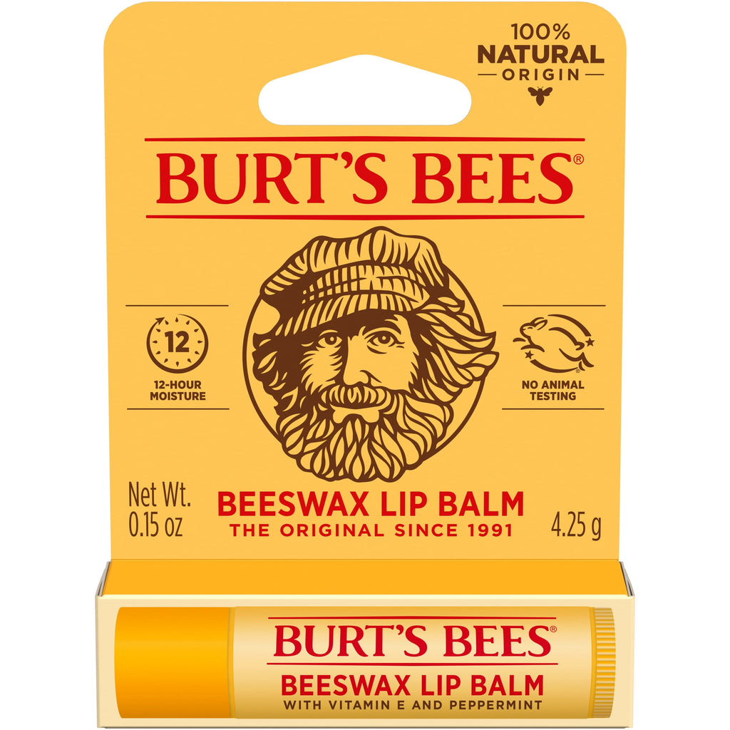 (3 pack) Burt's Bees 100% Natural Origin Moisturizing Beeswax Lip Balm, Peppermint, 1-Pack, 0.15 oz