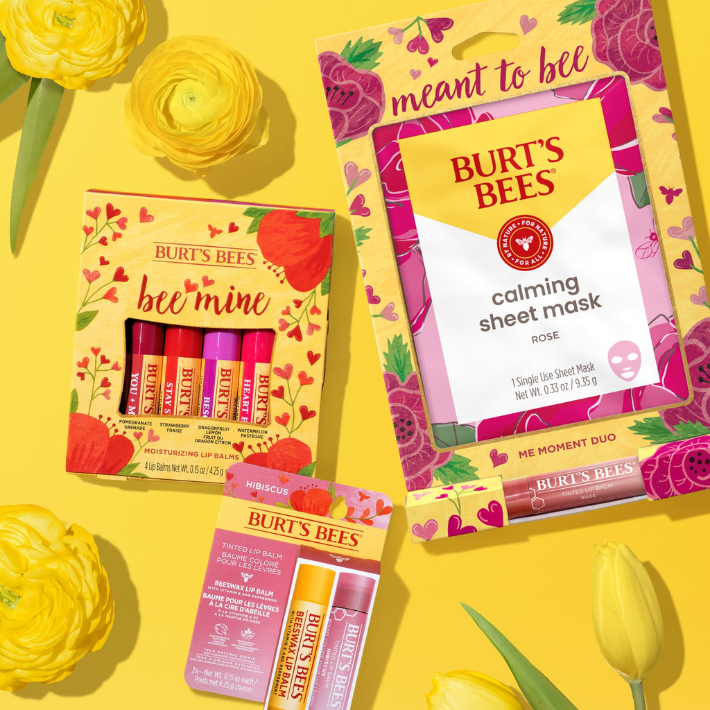 Burt's Bees Bee Mine Lip Balm Gift Set, Strawberry, Dragonfruit Lemon, Pomegranate and Watermelon, 4 Personalized Lip Balms